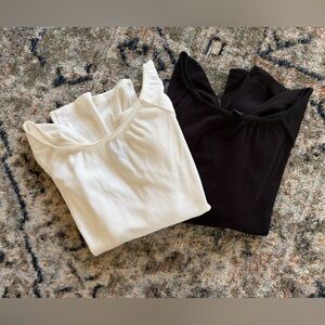 2 Art Class Girls Boat Neck Ribbed Long Sleeve Tops XL (14) Black + Off White